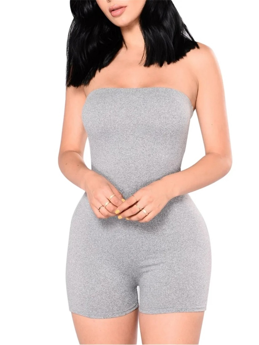 Grey tube top strapless romper with shorts size S/M